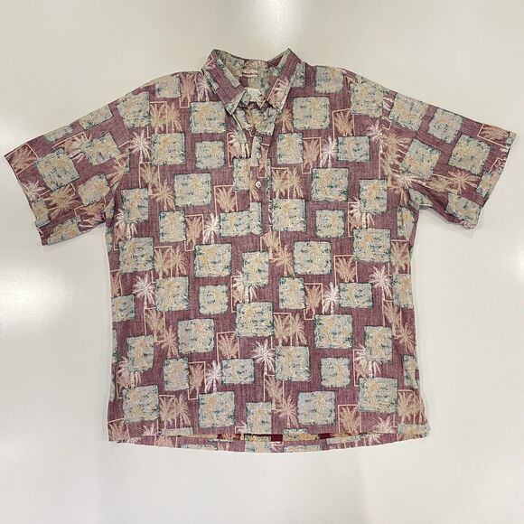 VTG Cooke Street Men’s Honolulu Made Reverse Print Hawaiian Palm Tree Shirt Lg - Picture 1 of 6